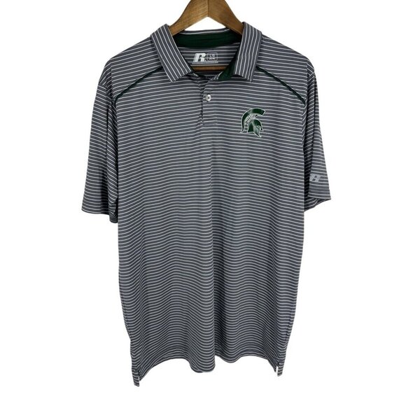 Russell Other - Russell Golf Polo Shirt Gray White Stripe Spartan MSU Logo Men's Size L